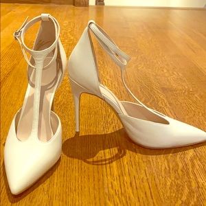 White Something Navy strap pumps